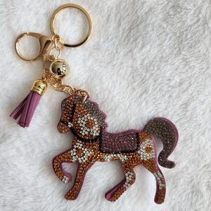Sparkling Horse Keychain with Gold Accents